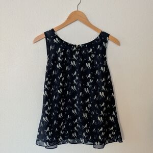 CAbi Navy Top with Bird Print